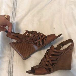 Franco Sarto Brown Leather Wedges